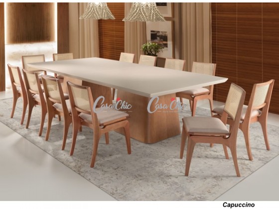 Conjunto Mesa de Jantar Aura Cristal com 12 Cadeiras 2.60 x 1.20 Retangular