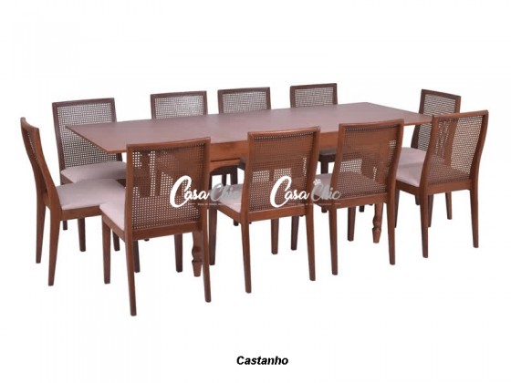 Conjunto Mesa de Jantar Cancum Mariana Elastica Extensivel com 10 Cadeiras com Encosto em Tela 1.53 ou 2.28 x 0.96 Retangular
