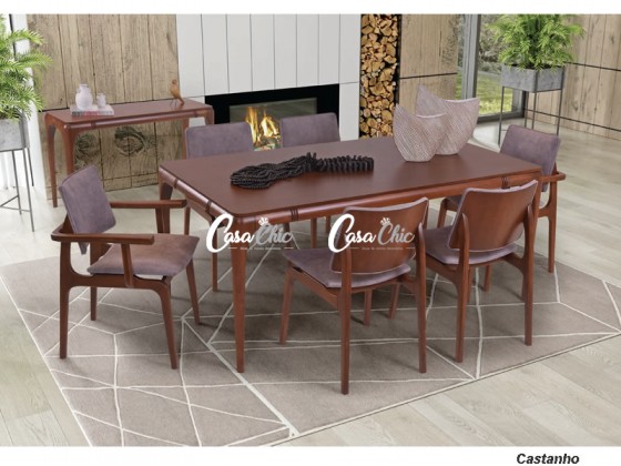 Conjunto Mesa de Jantar com 06 Cadeiras Tatui e Mesa Brioche Retangular 1.80 x 1.00