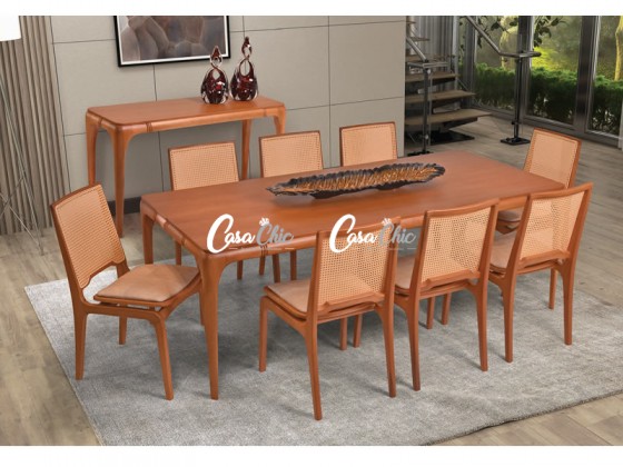 Conjunto Mesa de Jantar Brioche Tikal com 08 Cadeiras 2.20 x 1.00 Retangular